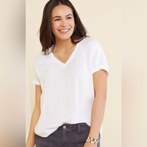 Anthropologie x Cloth & Stone L White High Low Short Sleeve V-Neck Top